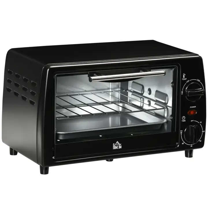 HOMCOM Horno Eléctrico Sobremesa 10 Litros 750W Horno de Convección con Temperatura hasta 230 ℃ Temporizador 60 Minutos Bandeja y Rejilla 36,5x26x22 cm - 1