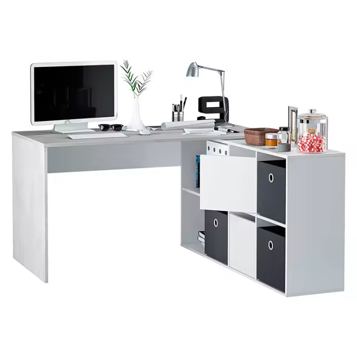 CAMA EXPRESS Mesa escritorio con montaje en varias posiciones en color blanco artik y cemento - 1
