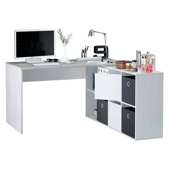 CAMA EXPRESS Mesa escritorio con montaje en varias posiciones en color blanco artik y cemento - 1