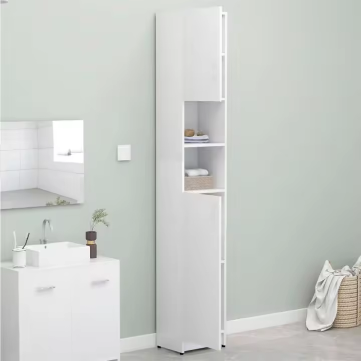 VidaXL Armario de baño alto 2 puertas 2 estantes abiertos blanco 190x32x25,5 cm - 1