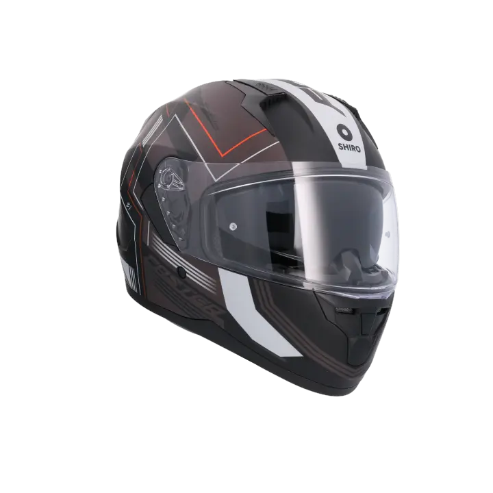 Casco Integral SHIRO trueno Faster negro mate rojo gris   Visor Solar - 1