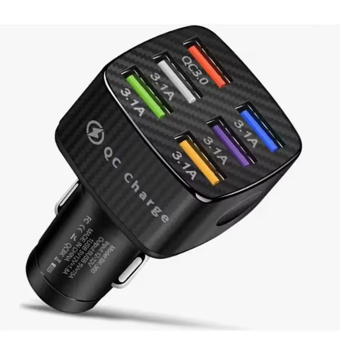 Adaptador de Cargador de teléfono para Automóvil de 6 Puertos de carga rápida, QC3.0/3.1A, derivación inteligente, Cargador USB compatible con Cargador de cigarrillos - 1