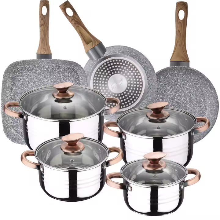 San Ignacio Batería de Cocina 8 Piezas Premium Nona de Acero Inoxidable con Sartenes y Grill Daimiel - 1