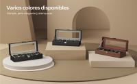 SONGMICS Caja de Relojes con 6 Compartimentos, Estuche de Relojes con Tapa de Cristal, Cojín Extraíble, Cierre Metálico, Regalo, Cuero Sintético Negro y Forro Gris Verdoso/Cuero Sintético Marrón y Forro Marrón/Cuero Sintético Negro y Forro Negro - details 1