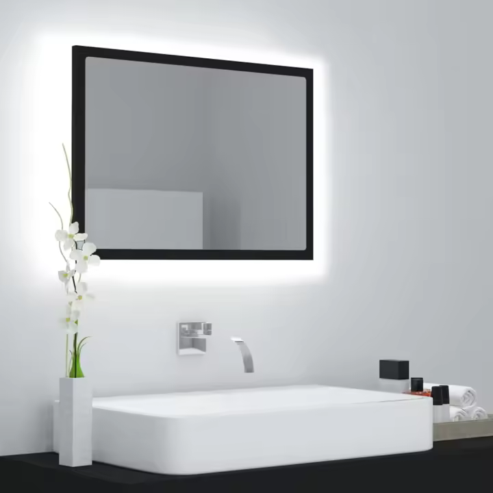 vidaXL Espejo de baño acrílico negro brillo 60x8,5x37 cm - 1