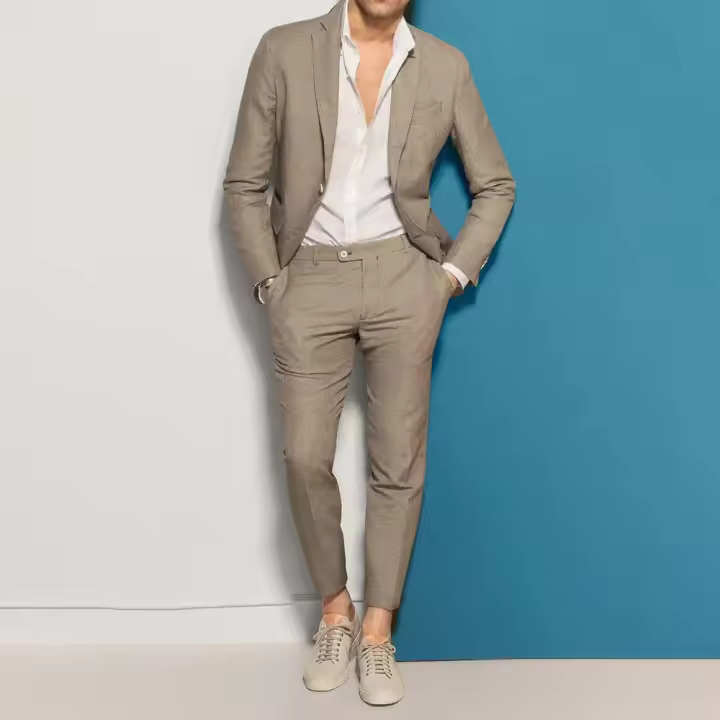 Traje Elegante Para Hombre Con Notch Lapel Cierre Único Casual Slim Moda Oficina Negocios Formal 2 Piezas Material COTTON Lino POLYESTER Lana - 1