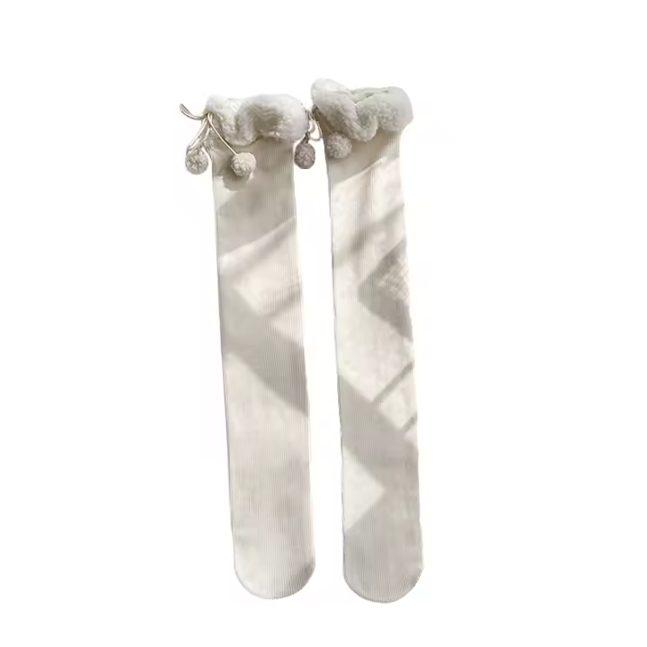 Calcetines Altos Invierno Cálidos Para Mujer Polo Ternos Gruesos Rayados Largo De Pierna Suave De Lana Y Poliéster Color Sólido - 1