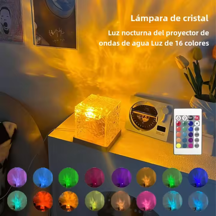 Proyector De Ondas De Agua Luz Nocturna 16 Colores Lámpara De Cristal De Llama Para Decoración Del Hogar Sala De Estar Dormitorio - 1