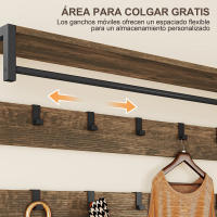 HOMCOM Perchero Zapatero 6 en 1, Perchero Entrada Recibidor con Banco, Zapatero Doble, 10 Ganchos Ajustables, 2 Cajones, Barra Colgante, Estilo Industrial, para Pasillo, 100x40x180 cm, Marrón Rústico - details 5