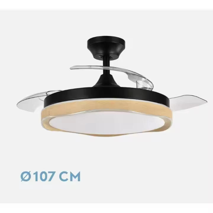 FABRILAMP PREMIUM Ventilador Dc Blondi Negro/madera  72w 3aspas 49/107d 7200lm 6velocidades Tres Luces 3000k,4500k,6000k, Remoto+temporizador+memoria TEMPORIZADOR 1/2/4/8 H, Control de aire verano o invierno Incluye 2 tijas y mandos calidad de confianza - 1
