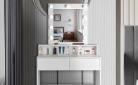T-Lovendo Tocador de maquillaje con Luz | Mueble tocador con Espejo 2 cajones y estantes de almacenamiento | Mesa de maquillaje moderno blanco para dormitorio, cómoda organizadora cosméticos y joyas - details 0