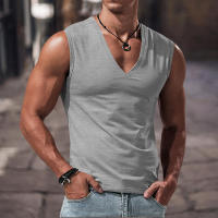 Chaleco Sin Mangas Para Hombre De Color Sólido Con Cuello En V Transpirable Y Casual Adecuado Para Fitness Y Deportes - details 7