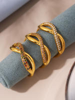 Encanto Anillos color de circón para mujer, anillo de dedo ajustable de Color dorado de acero inoxidable, regalo de joyería de Navidad para boda y compromiso , anillo para dedo índice, moda exquisita, ajustable, elegante, joyería para banquete para mujer - details 2
