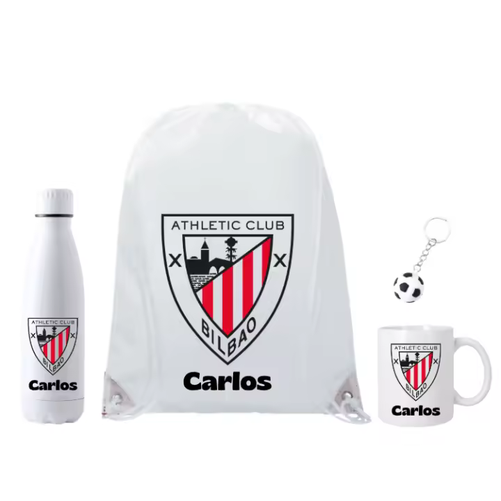 Lote Athletic Club Mochila + Botella termo + taza  + llavero - (DEJAR NOMBRE EN CHAT O NOTAS) Escudo Club Athletic de Bilbao + nombre - 1