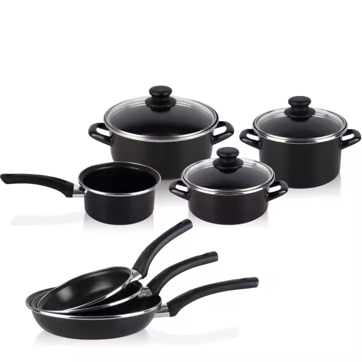 Magefesa KENIA Bateria de Cocina 7 piezas + Set Juego 3 Sartenes 18-20-24cm, Acero Vitrificado 820ºC, Libre PFOA, , Negro - 1
