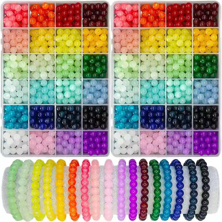 Kit De Hileras De Cuentas De Vidrio Para Joyería 1200PCS 48 Compartmentes 24 Colores 8mm Cuentas Redondas Para Pulseras - 1