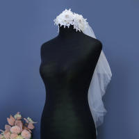 Accesorio De Cabello Para Novia Con Encaje Y Flores Dos Capas Diadema Con Velo De Novia Para Mujeres Accesorios De Boda Fotografía - details 4