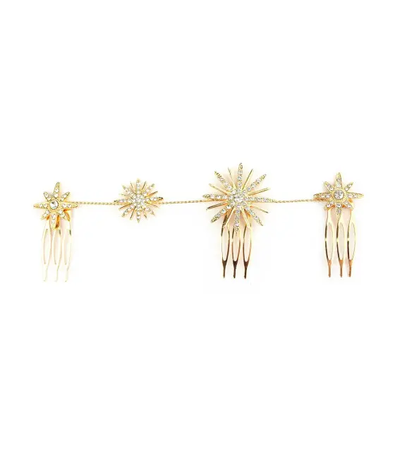 Aplicación para el Pelo con Peinetas Metálicas y Estrellas con Strass - 1