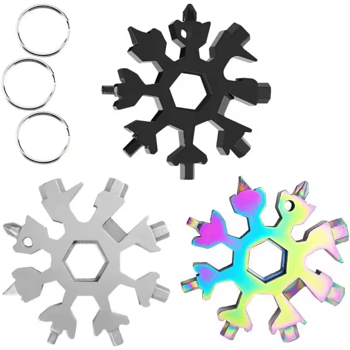 Herramienta multifunción 18 en 1 copo de nieve, 3 piezas de llave de copo de nieve de acero inoxidable, para viajes diarios de camping aventura portátil multifunción mini herramientas regalo de Navidad (color) - 1