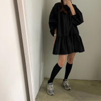 Vestido A-Line Vintage De REALEFT Para Mujer Con Manga Puff Cuello O High Waist Casual Patchwork Estilo Vintage Mini - details 3