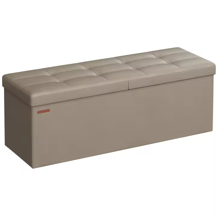 SONGMICS Puff Almancenaje, Banco Almacenaje, Banco con Tapa Plegable, Capacidad de 131 L, con Asiento Acolchado, 38 x 110 x 38 cm, Topo Claro - 1