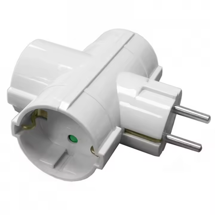 Adaptador 3 tomas Schuko, adaptador 3 enchufes, ladron triple, enchufe multiple con 3 tomas, ladron de enchufes 3 x 16A, con proteccion para niños, max 3680W, color blanco, Don Feliz - 1