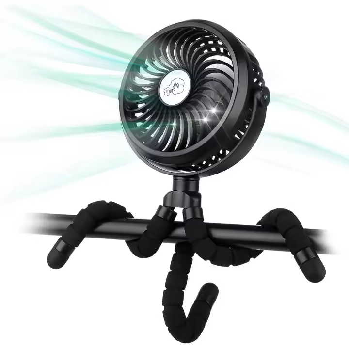 Ventilador para cochecito, ventilador con clip para asientos de automóvil con batería de 2600 mAh, ventilador de escritorio USB personal giratorio de 360 °, ultra silencioso, de 3 velocidades, con luces LED para automóvil/paseo - 1