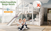 Cama Infantil Treehouse 90x200 cm, Litera Infantil, construcción de Ventana con tobogán y Protección Contra Caídas, Blanco, incluido. Pizarra - 2 somieres (colchón no incluido) - details 3