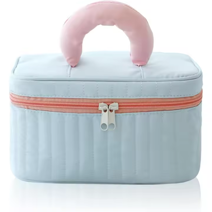 Bolsa de maquillaje de viaje, bolsa de maquillaje portátil, bolsa de cosméticos de gran capacidad con compartimento para asa, bolsa desmontable, multifuncional - 1