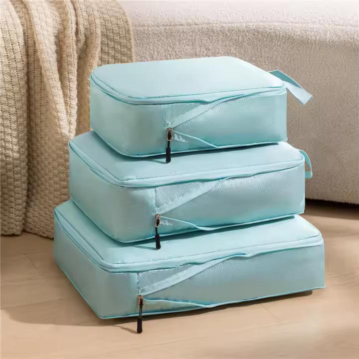Set De 3 Bolsas De Viaje Compressibles Multifuncionales Organizador De Maleta Impermeable De Nylon Plegable Portátil Rosa - 1