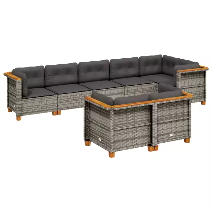 vidaXL Set de sofás de jardín 8 pzas y cojines ratán sintético gris - 1