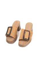 Paloma Wang sandalias mules dorados tacón medio detalle de hebilla - details 6