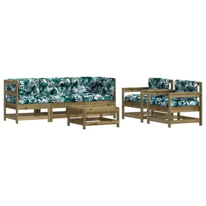 vidaXL Juego de muebles jardín 6 pzas y cojines madera pino impregnada - 1