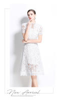 Vestido De Mujer Verano Nuevo Con Manga Corta Y Cuello Volante A-LINE Blanco Vestido Casual De Rodilla Lace Suelto Pullover Sin Estirar - details 14