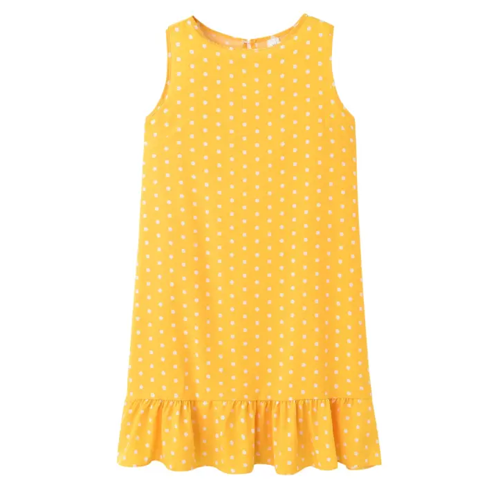 Vestido De Mujer Con Puntos Cuello Redondo Sin Mangas Largo De Rodilla Estilo Casual Polyester Ruffle Hem Suave Y Elástico - 1