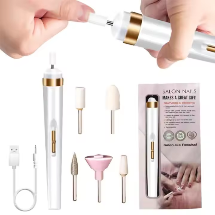 Herramienta De Manicura Eléctrica 5 En 1 Para Mujer Con Luz Portátil Mini Pulidora De Uñas Para Gel Y Accesorios Combo - 1