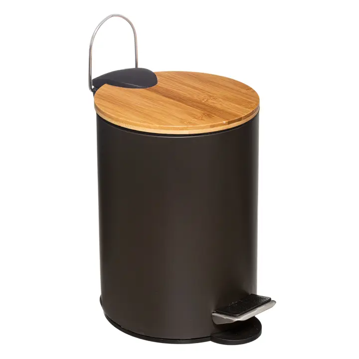 WELL HOME - Cubo Pedal 3 L con tapa Bambú Moderno negro - 1