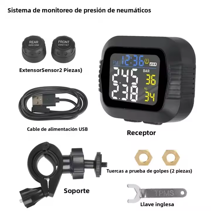Sistema De Alarma De Presión De Neumáticos Para Motocicleta Con 2 Sensores Externos Monitor De Temperatura Y Nivel De Neumáticos En Tiempo Real - 1