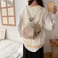 Mochila Mini De Veludo Con Rayas Minimalista Y Versátil Para Estudiantes Y Mujeres Para Viajes De Largo Y Corto Plazo - details 2