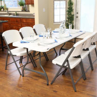 Mesa rectangular patas plegables blanco efecto granito Lifetime 182 x 76 x 74 cm - details 6