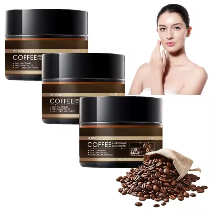 Crema antiarrugas con cafeína y retinol: crema facial hidratante vegana natural con cafeína. Reduce arrugas y líneas de expresión, hidrata, reafirma y rellena la piel. Producto para el cuidado de la piel para mujeres y hombres (3 unidades). - 1
