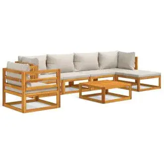 VIDAXL set de sofás y silla con reposapiés de jardín de 7 piezas fabricado en madera maciza con cojines gris claro vida xl - 1