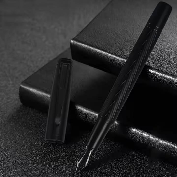 Pluma De Tinta De Acero Titánico Con Nib Negro Samurai Recargable 0.5mm Textura De Árbol Pluma De Escritura Metálica Suministros De Oficina - 1