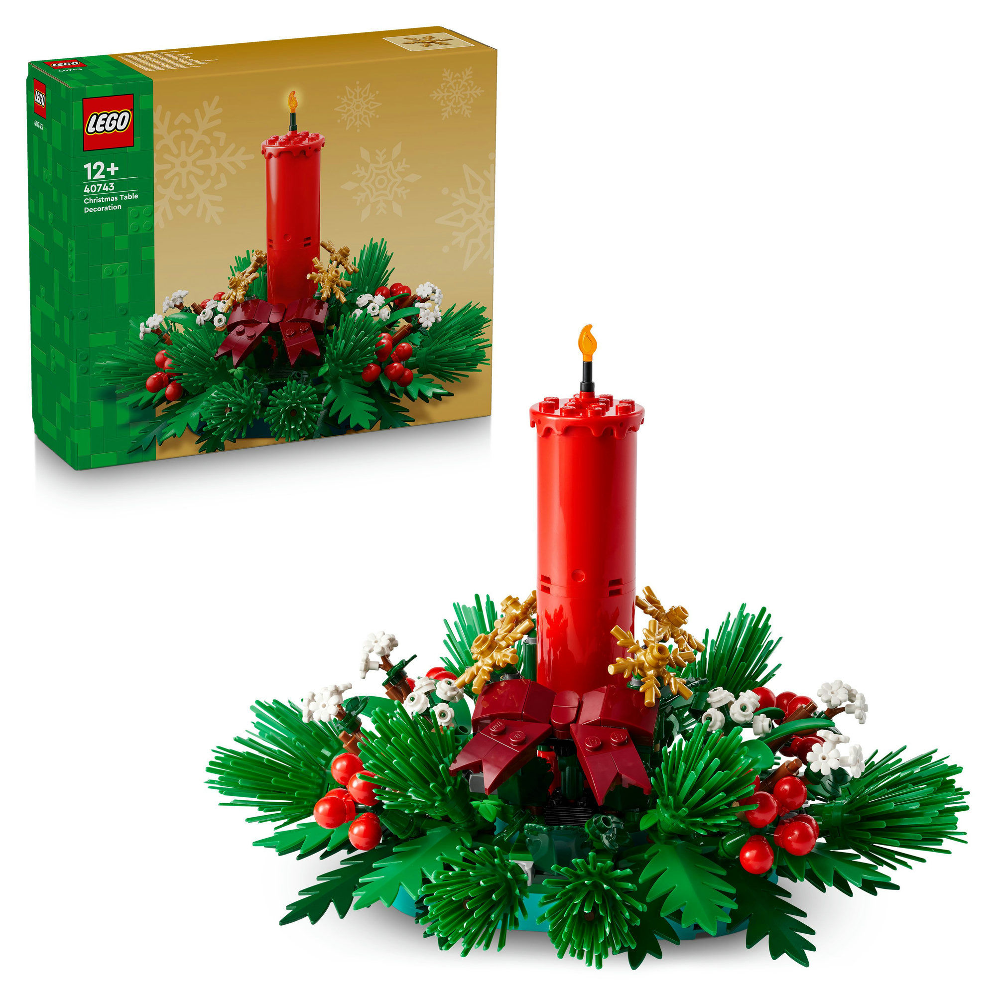 LEGO 40743 Centro de Mesa Navideño - Adorno de Navidad de Juguete con Vela Acebo Artificial, Estrellas Doradas y Hojas - Regalo de Manualidades para Niñas, Niños y Adolescentes de 12+ Años