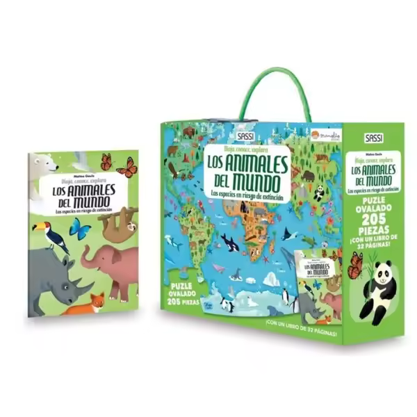 Mattel - Juego de Mesa Combinado Los Animales del Mundo - Puzle y Libro Educativo - 1