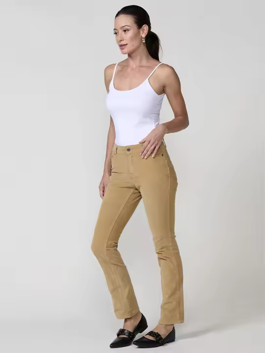 Koroshi - Pantalón micropana elástica mujer con efecto doble push up regular, 97% algodón y 3% elastano, tiro medio y cinco bolsillos para entretiempo e invierno - 1