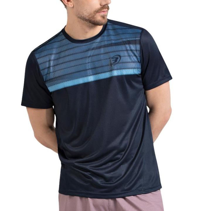 Bullpadel Cisun Navy T-Shirt - Lightweight, breathable polyester fabric with Quickerdry technology for optimal moisture management, ideal for intense training and competitions. Perfect men's sports wear for comfort and performance.
