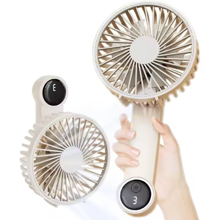 Ventilador portátil de mano, ventilador de escritorio recargable de 1200 mAh con pantalla digital, ventilador personal plegable de 180° con cordón, mini ventilador USB para pestañas. - 1