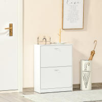 HOMCOM Zapatero de Madera Armario para Zapatero 2 Puertas Abatibles para Entrada Pasillo Dormitorio Sala de Estar 60x24x80cm Blanco - details 1