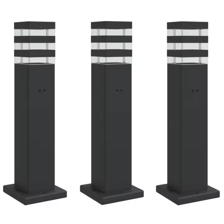 vidaXL Lámparas suelo exterior con enchufe (3 unidades) aluminio negro Dimensiones 50 cm, 80 cm, 110 cm - 1